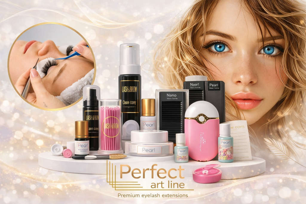 Perfect Art Line proizvodi za nadogradnju trepavica sa modelom, lash tretmanom i profesionalnom opremom