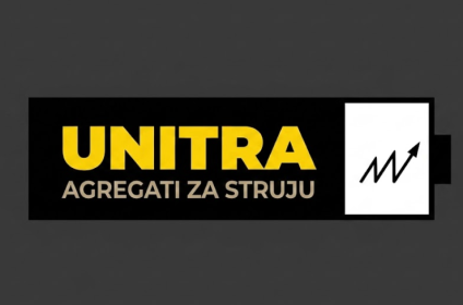 UNITRA MV logo na sivoj pozadini – agregati za struju Kraljevo