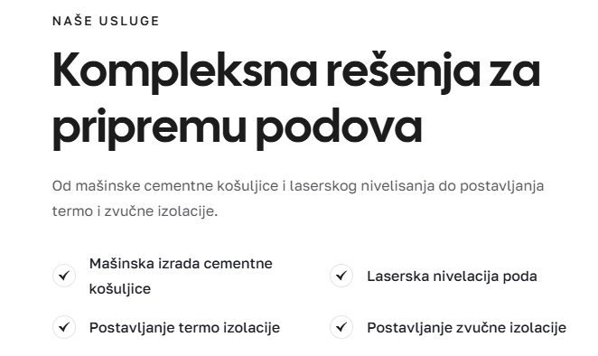 savršeno ravan pod nakon mašinske izrade cementne košuljice