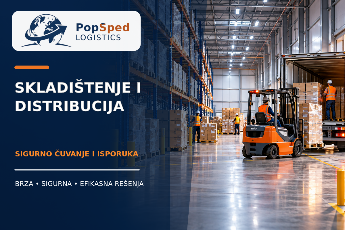 Skladištenje: Viljuškar i roba u skladištu za distribuciju – PopŠped Logistics