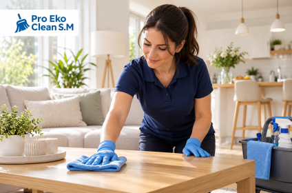 Ilustracija čišćenja kuće – brisanje stola uz logo PRO EKO CLEAN S.M.