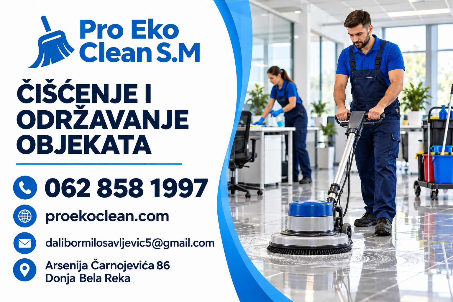 Reklamna kartica PRO EKO CLEAN S.M sa telefonom, emailom i adresom